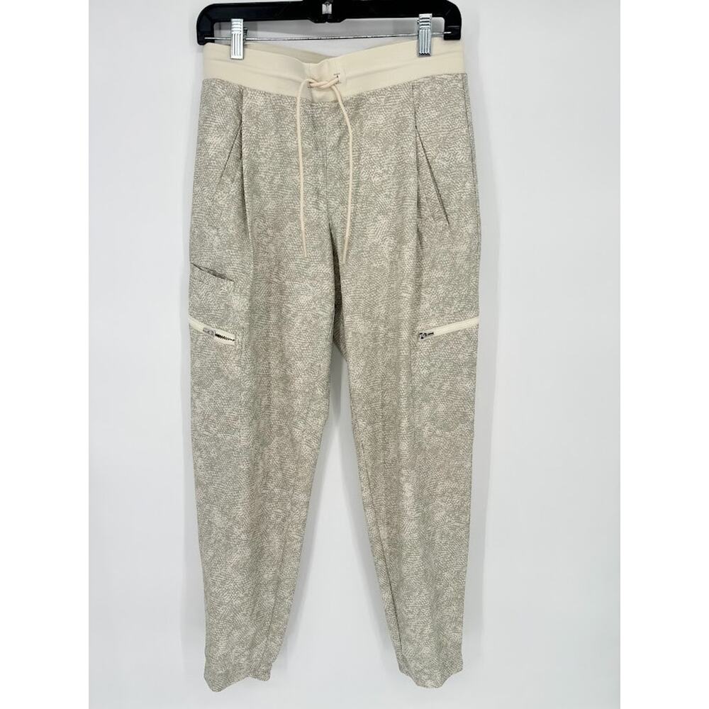 Athleta Venture Printed Pants 6 Side Zip Joggers Travel Gray Cream Athleisure